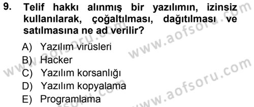 Büro Teknolojileri Dersi 2012 - 2013 Yılı (Final) Dönem Sonu Sınav Soruları 9. Soru
