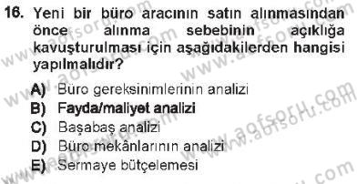 Büro Teknolojileri Dersi 2012 - 2013 Yılı Tek Ders Sınav Soruları 16. Soru