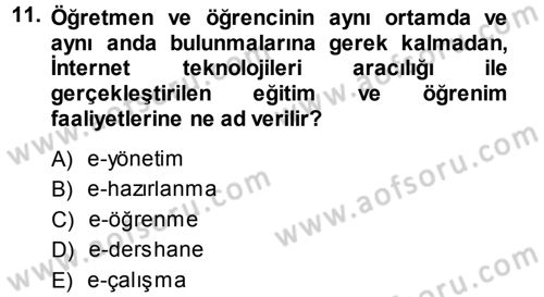 Büro Teknolojileri Dersi Ara Sınavı Deneme Sınav Soruları 11. Soru