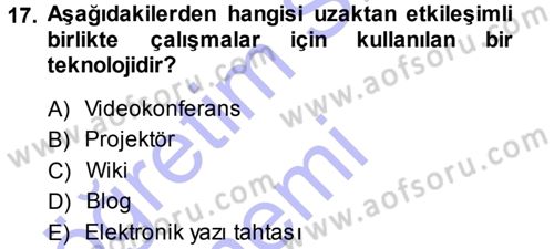 Büro Teknolojileri Dersi Ara Sınavı Deneme Sınav Soruları 17. Soru