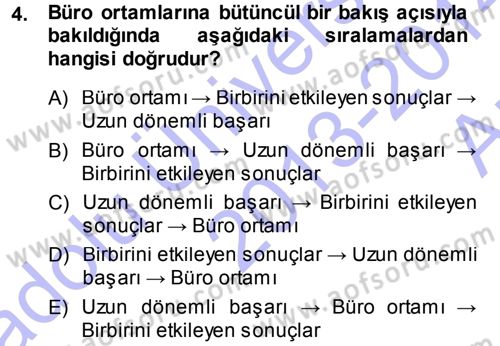Büro Teknolojileri Dersi Ara Sınavı Deneme Sınav Soruları 4. Soru