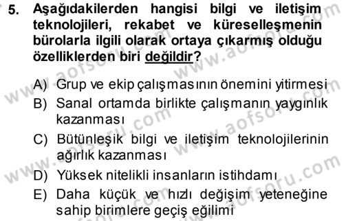 Büro Teknolojileri Dersi Ara Sınavı Deneme Sınav Soruları 5. Soru