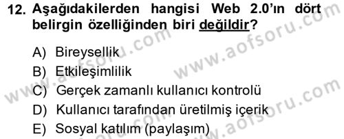 Büro Teknolojileri Dersi 2014 - 2015 Yılı (Vize) Ara Sınavı 12. Soru