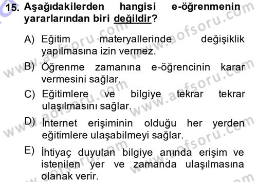 Büro Teknolojileri Dersi 2014 - 2015 Yılı (Vize) Ara Sınavı 15. Soru