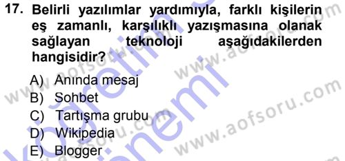 Büro Teknolojileri Dersi 2014 - 2015 Yılı (Vize) Ara Sınavı 17. Soru