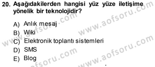 Büro Teknolojileri Dersi 2014 - 2015 Yılı (Vize) Ara Sınavı 20. Soru