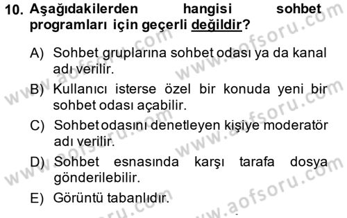 Büro Teknolojileri Dersi 2014 - 2015 Yılı Tek Ders Sınavı 10. Soru