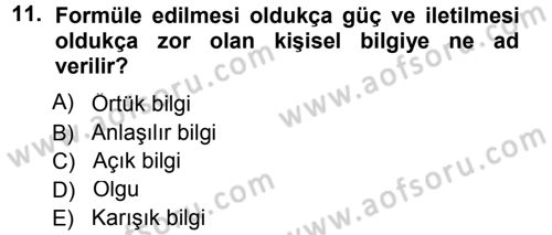 Büro Teknolojileri Dersi 2014 - 2015 Yılı Tek Ders Sınavı 11. Soru