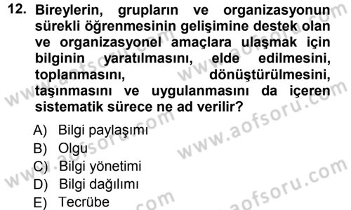 Büro Teknolojileri Dersi 2014 - 2015 Yılı Tek Ders Sınavı 12. Soru