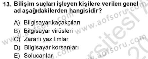 Büro Teknolojileri Dersi 2014 - 2015 Yılı Tek Ders Sınavı 13. Soru