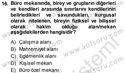 Büro Teknolojileri Dersi 2014 - 2015 Yılı Tek Ders Sınavı 16. Soru