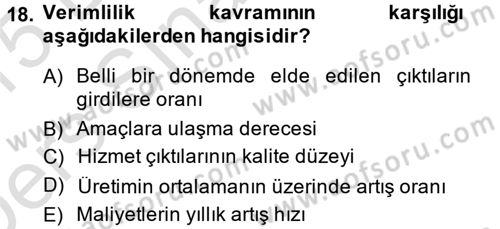 Büro Teknolojileri Dersi 2014 - 2015 Yılı Tek Ders Sınavı 18. Soru