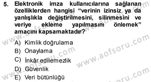 Büro Teknolojileri Dersi 2014 - 2015 Yılı Tek Ders Sınavı 5. Soru