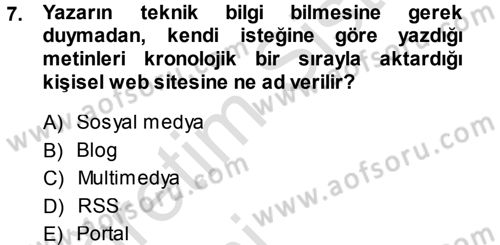 Büro Teknolojileri Dersi 2014 - 2015 Yılı Tek Ders Sınavı 7. Soru