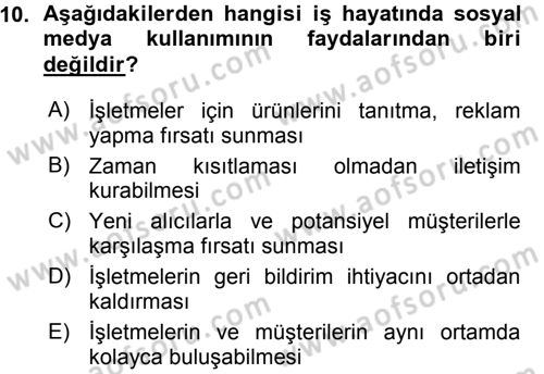 Büro Teknolojileri Dersi 2015 - 2016 Yılı (Vize) Ara Sınav Soruları 10. Soru