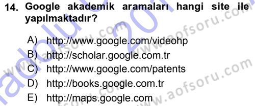 Büro Teknolojileri Dersi 2015 - 2016 Yılı (Vize) Ara Sınav Soruları 14. Soru