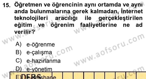 Büro Teknolojileri Dersi 2015 - 2016 Yılı (Vize) Ara Sınav Soruları 15. Soru