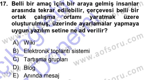 Büro Teknolojileri Dersi Ara Sınavı Deneme Sınav Soruları 17. Soru