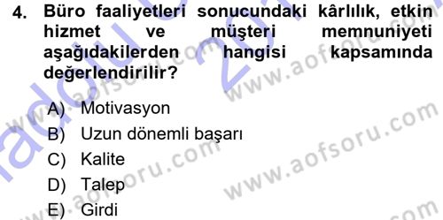 Büro Teknolojileri Dersi 2015 - 2016 Yılı (Vize) Ara Sınav Soruları 4. Soru