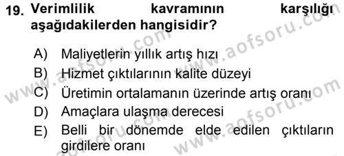Büro Teknolojileri Dersi 2015 - 2016 Yılı (Final) Dönem Sonu Sınav Soruları 19. Soru