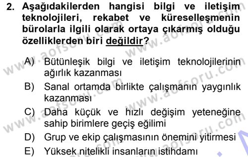 Büro Teknolojileri Dersi 2015 - 2016 Yılı (Final) Dönem Sonu Sınav Soruları 2. Soru