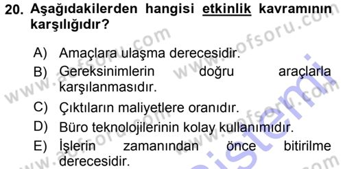 Büro Teknolojileri Dersi 2015 - 2016 Yılı (Final) Dönem Sonu Sınav Soruları 20. Soru
