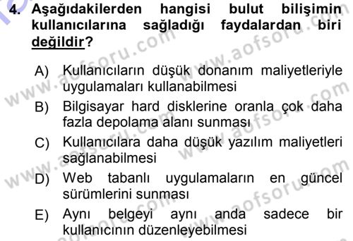 Büro Teknolojileri Dersi 2015 - 2016 Yılı (Final) Dönem Sonu Sınav Soruları 4. Soru