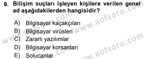 Büro Teknolojileri Dersi 2015 - 2016 Yılı (Final) Dönem Sonu Sınav Soruları 9. Soru