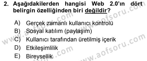 Büro Teknolojileri Dersi 2015 - 2016 Yılı Tek Ders Sınav Soruları 2. Soru