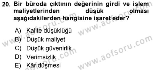 Büro Teknolojileri Dersi 2016 - 2017 Yılı 3 Ders Sınav Soruları 20. Soru