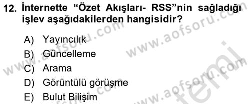 Büro Teknolojileri Dersi 2016 - 2017 Yılı (Vize) Ara Sınavı 12. Soru