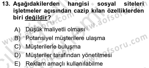 Büro Teknolojileri Dersi 2016 - 2017 Yılı (Vize) Ara Sınavı 13. Soru