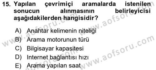 Büro Teknolojileri Dersi 2016 - 2017 Yılı (Vize) Ara Sınavı 15. Soru