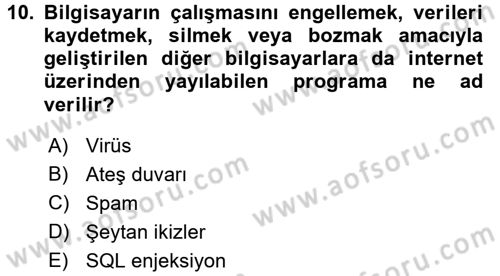 Büro Teknolojileri Dersi 2016 - 2017 Yılı (Final) Dönem Sonu Sınav Soruları 10. Soru