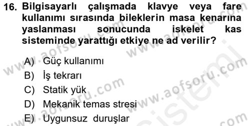 Büro Teknolojileri Dersi 2016 - 2017 Yılı (Final) Dönem Sonu Sınav Soruları 16. Soru