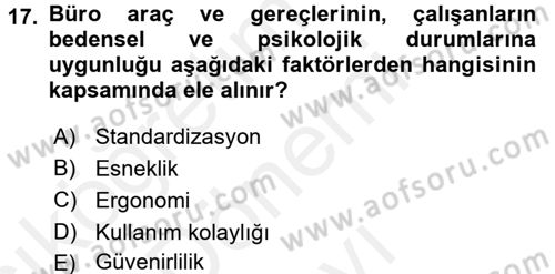 Büro Teknolojileri Dersi 2016 - 2017 Yılı (Final) Dönem Sonu Sınav Soruları 17. Soru