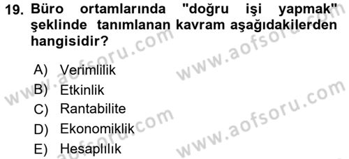 Büro Teknolojileri Dersi 2016 - 2017 Yılı (Final) Dönem Sonu Sınav Soruları 19. Soru