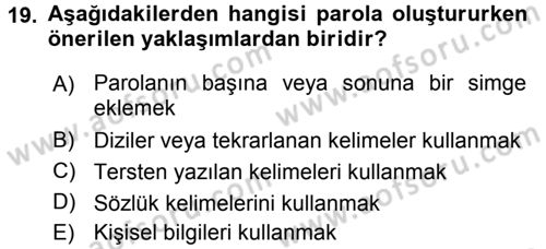 Büro Teknolojileri Dersi 2017 - 2018 Yılı 3 Ders Sınav Soruları 19. Soru
