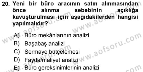 Büro Teknolojileri Dersi 2017 - 2018 Yılı 3 Ders Sınav Soruları 20. Soru