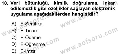 Büro Teknolojileri Dersi Ara Sınavı Deneme Sınav Soruları 10. Soru