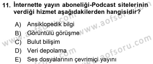 Büro Teknolojileri Dersi Ara Sınavı Deneme Sınav Soruları 11. Soru
