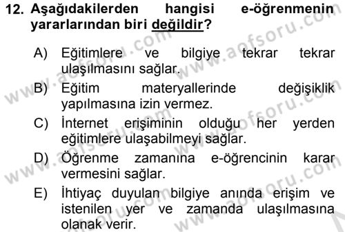 Büro Teknolojileri Dersi Ara Sınavı Deneme Sınav Soruları 12. Soru