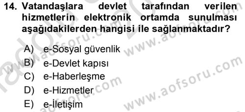 Büro Teknolojileri Dersi Ara Sınavı Deneme Sınav Soruları 14. Soru