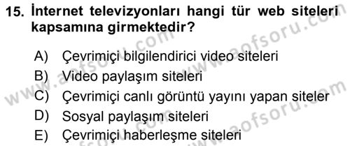 Büro Teknolojileri Dersi Ara Sınavı Deneme Sınav Soruları 15. Soru