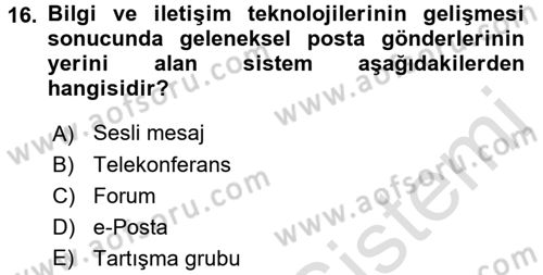 Büro Teknolojileri Dersi 2017 - 2018 Yılı (Vize) Ara Sınav Soruları 16. Soru