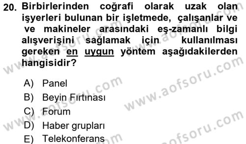 Büro Teknolojileri Dersi Ara Sınavı Deneme Sınav Soruları 20. Soru