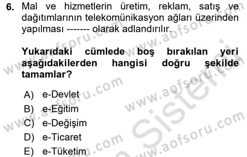 Büro Teknolojileri Dersi Ara Sınavı Deneme Sınav Soruları 6. Soru