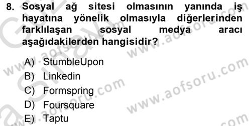 Büro Teknolojileri Dersi Ara Sınavı Deneme Sınav Soruları 8. Soru