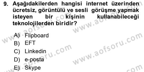 Büro Teknolojileri Dersi Ara Sınavı Deneme Sınav Soruları 9. Soru