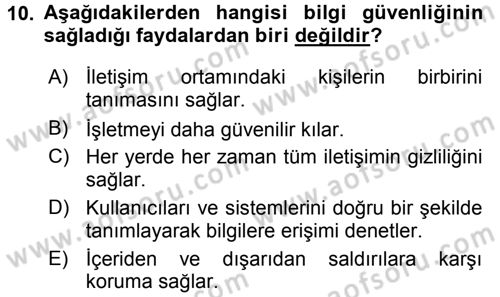 Büro Teknolojileri Dersi 2017 - 2018 Yılı (Final) Dönem Sonu Sınav Soruları 10. Soru